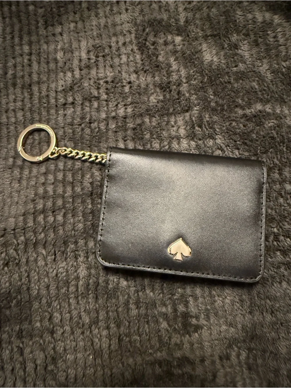 kate spade Black Leather Card Holder Keychain with Gold Hardware